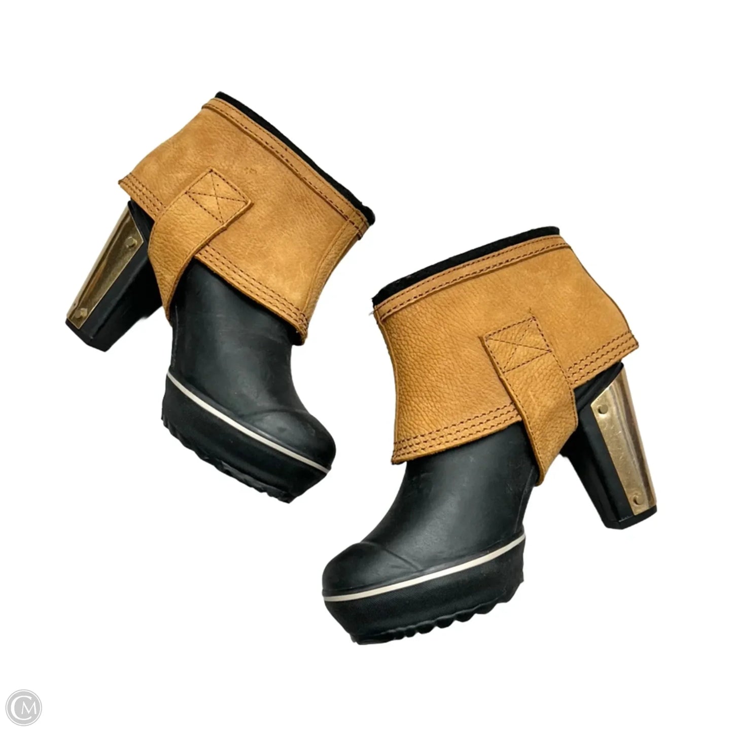 Boots Ankle Heels By Sorel In Black & Brown, Size: 7.5