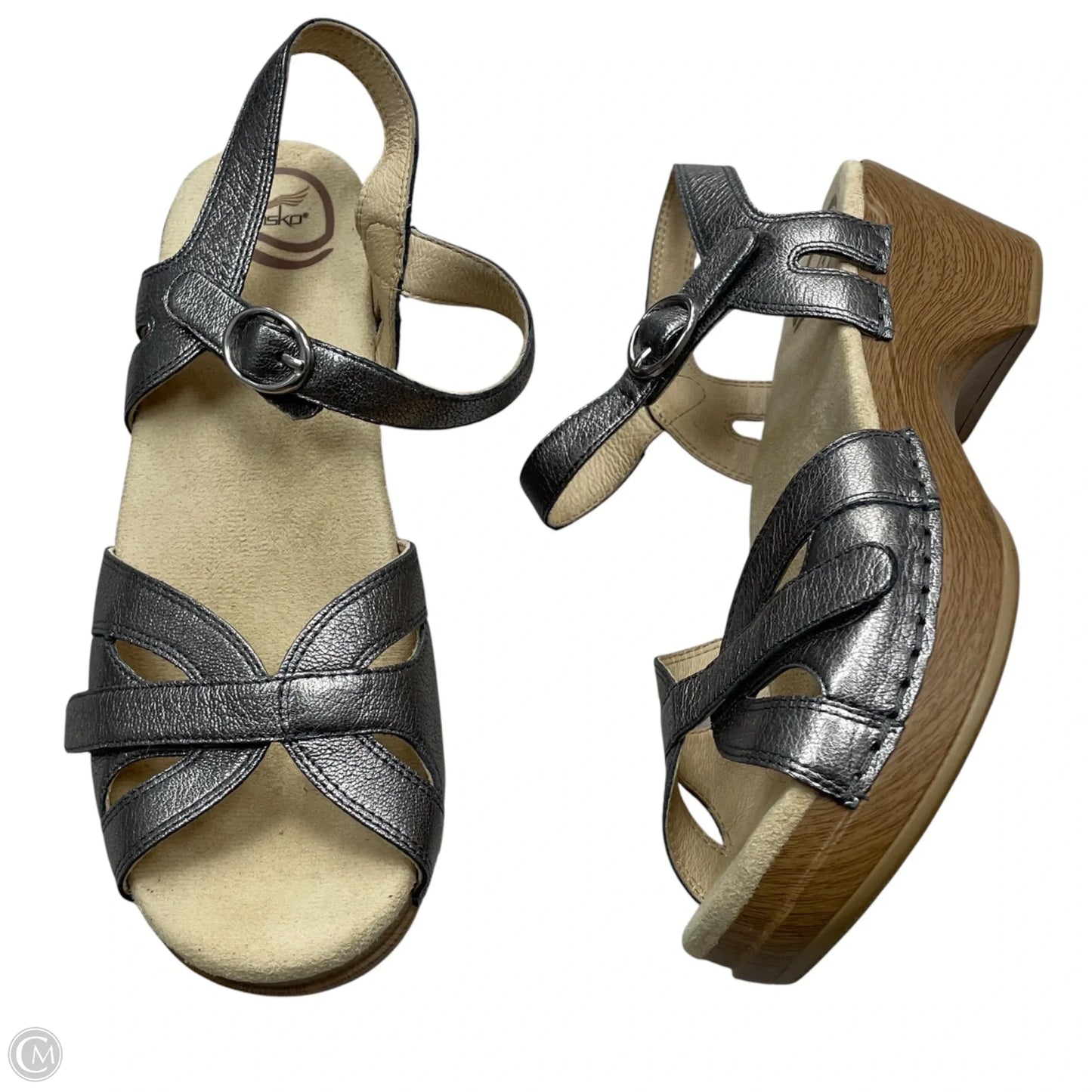 Sandals Heels Block By Dansko In Silver, Size: 6.5