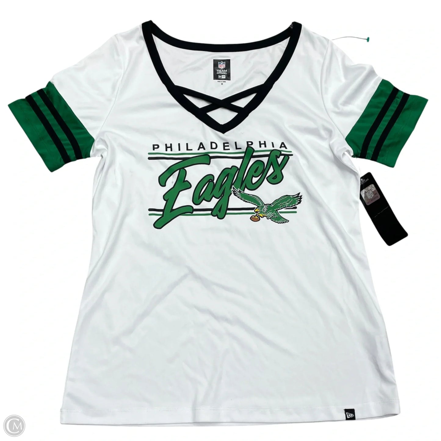 Athletic Top Short Sleeve By Nfl In Black & White, Size: M