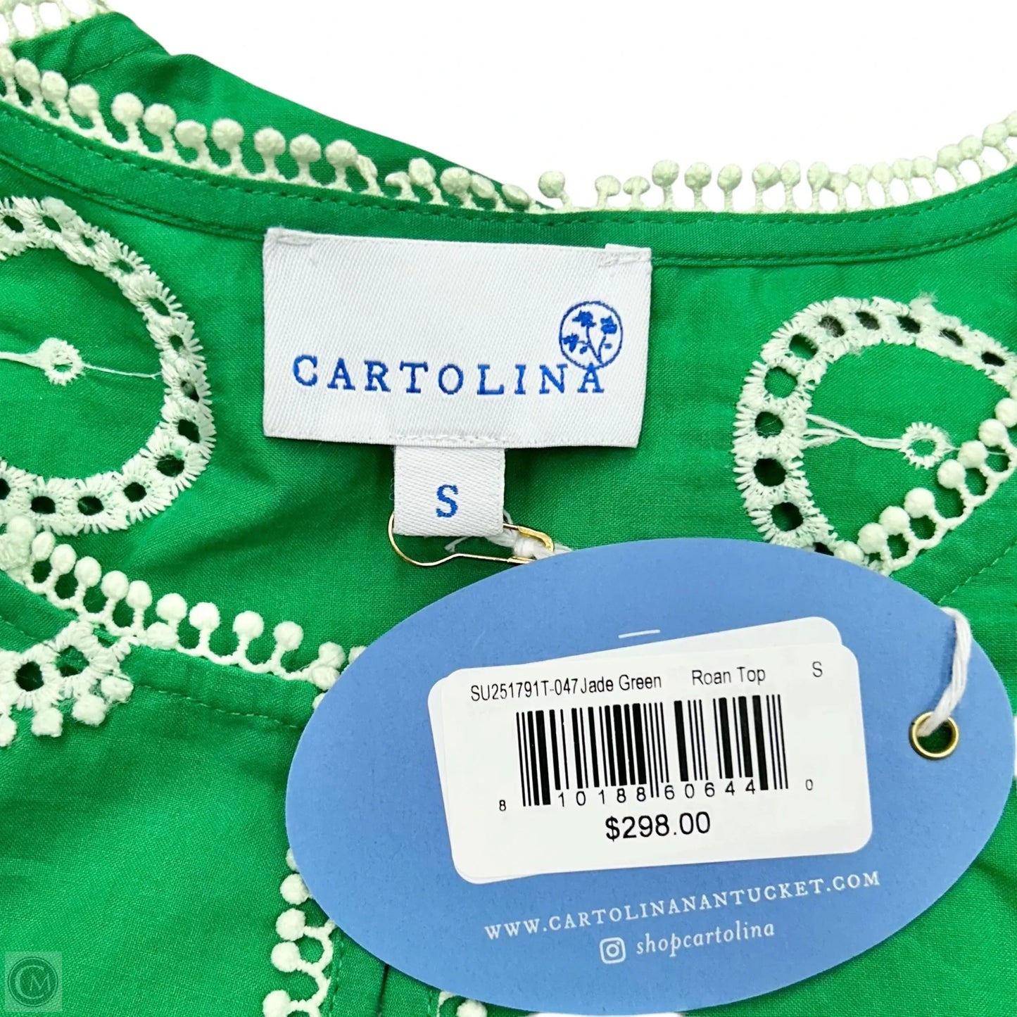 Top Short Sleeve By Cartolina In Green & White, Size: S