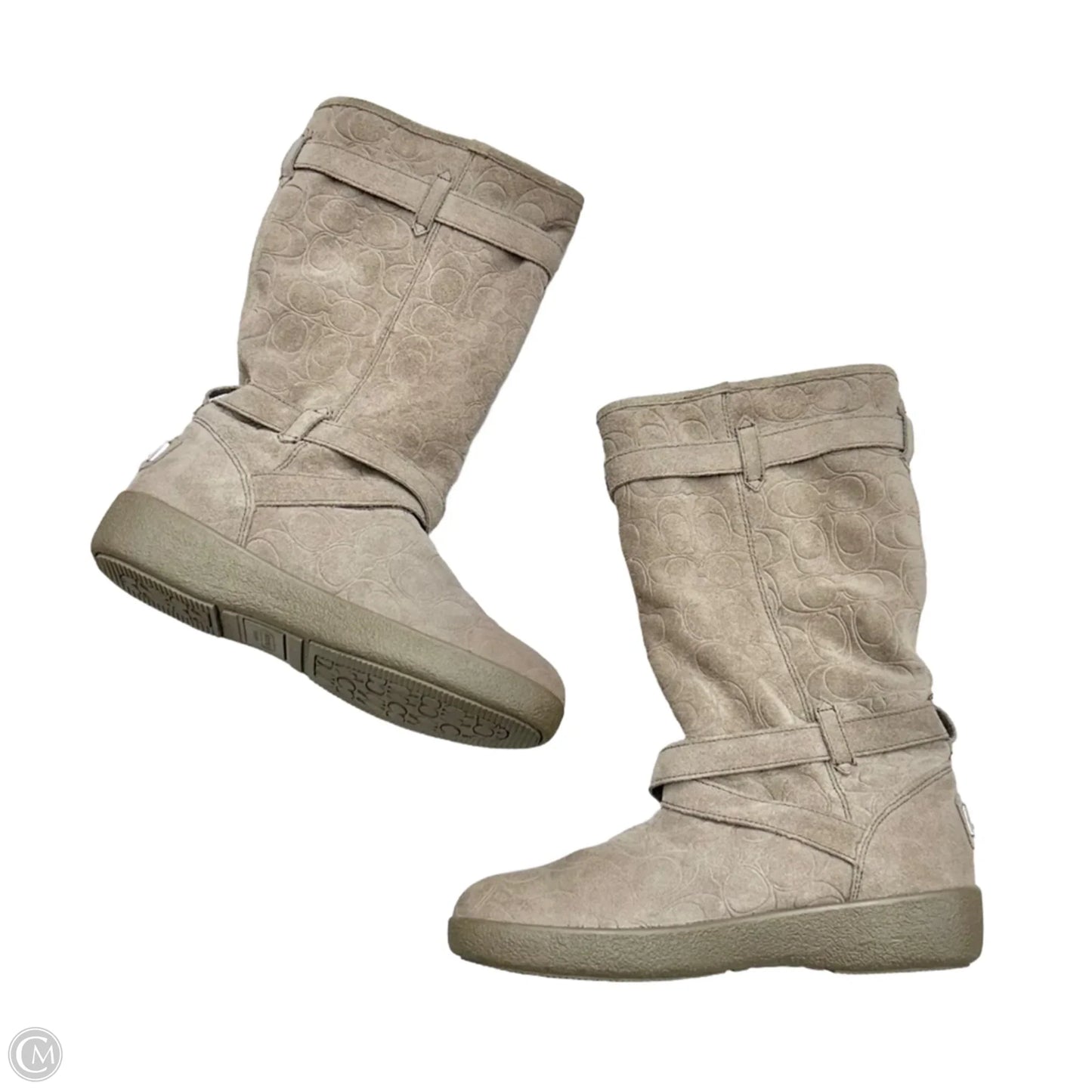 Boots Designer By Coach In Grey, Size: 8.5