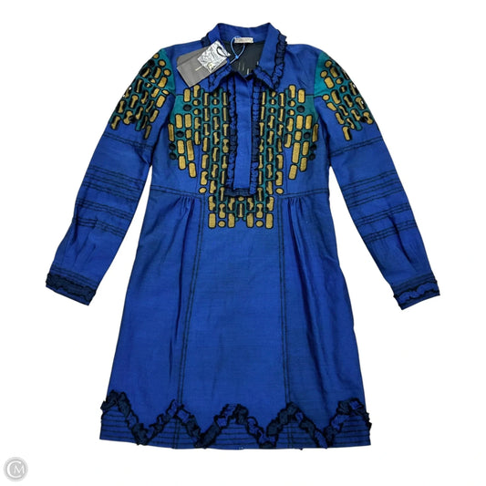 Dress Luxury Designer By Bottega Veneta In Blue & Gold, Size: S