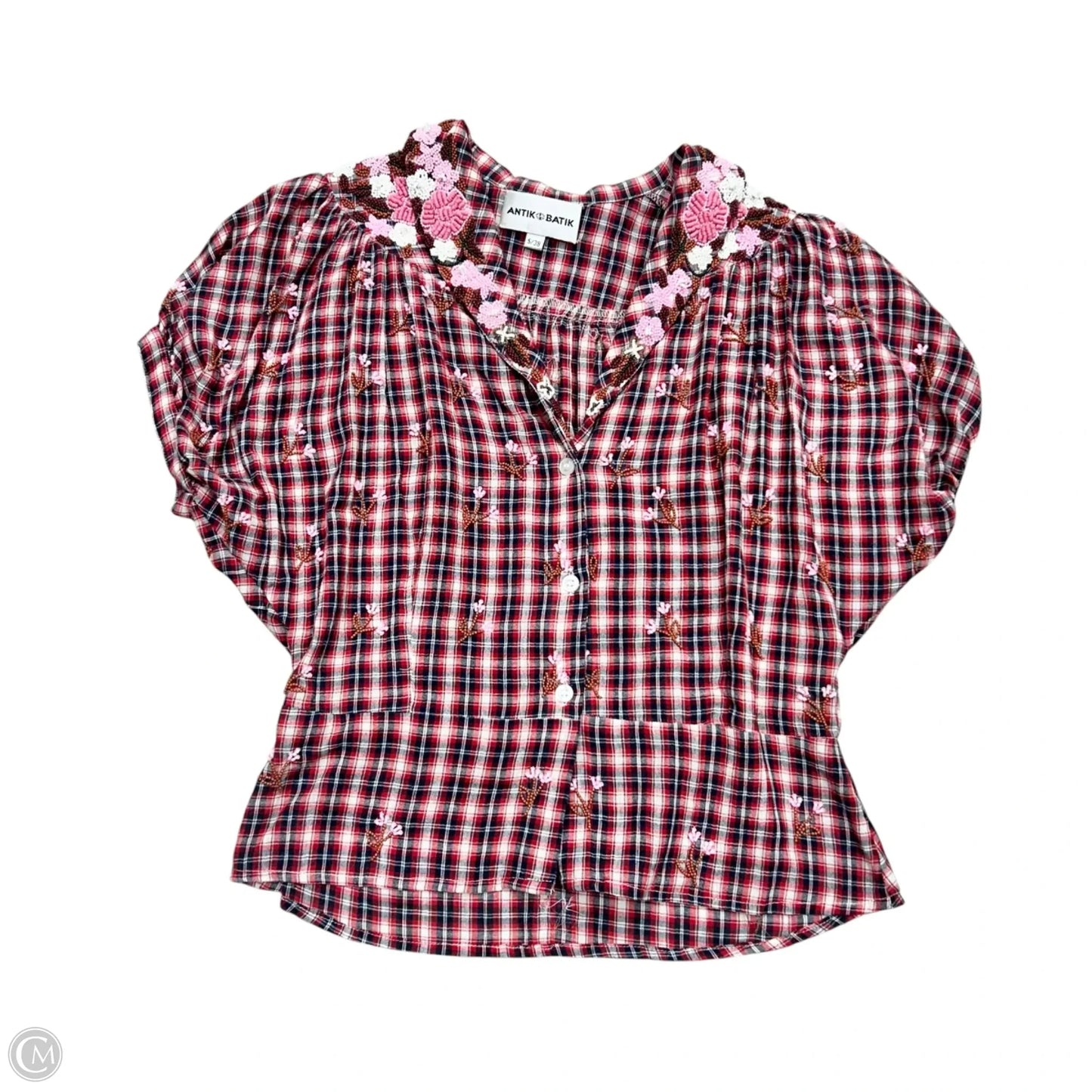 Top Short Sleeve By Antik Batik In Blue & Pink, Size: S