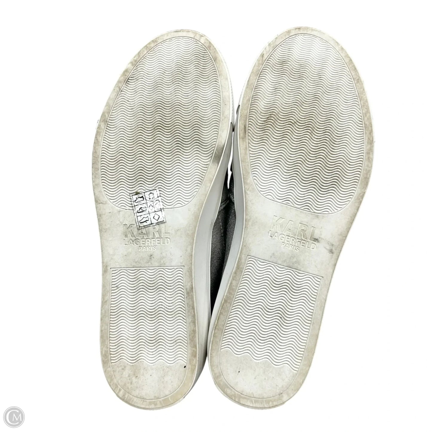 Shoes Designer By Karl Lagerfeld In Silver & White, Size: 7