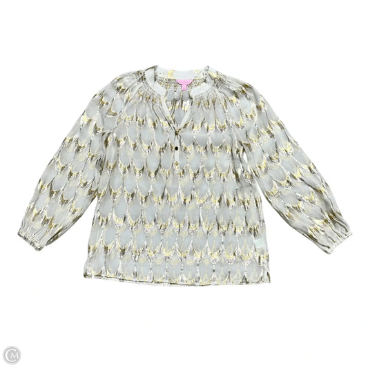 Top Long Sleeve Designer By Lilly Pulitzer In Gold & Cream, Size: S
