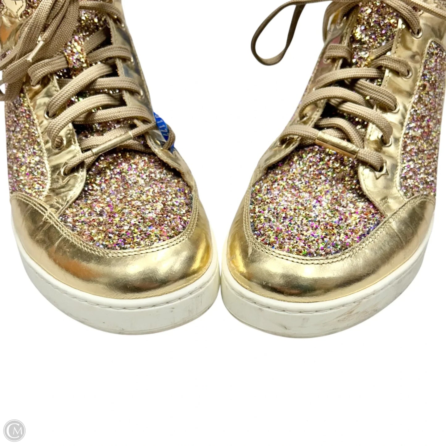 Shoes Luxury Designer By Jimmy Choo In Gold, Size: 9.5