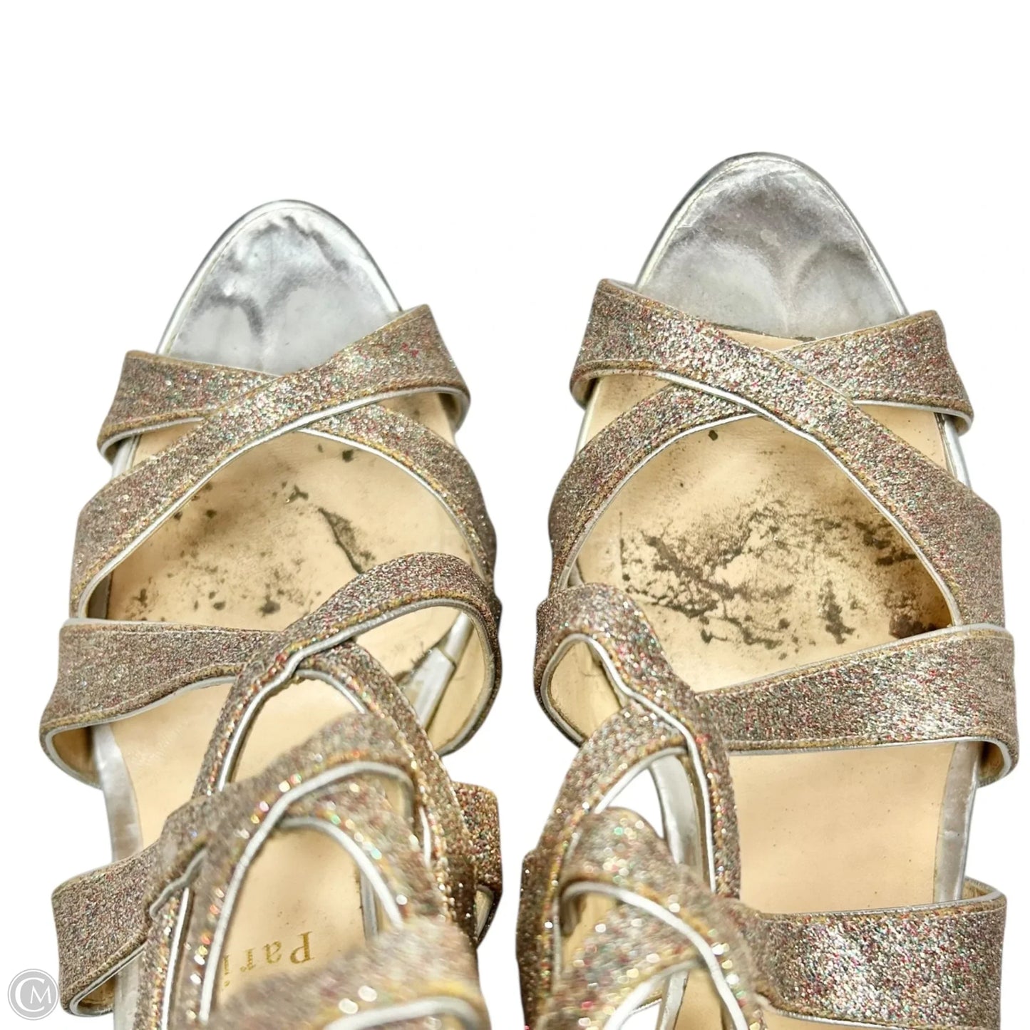 Shoes Luxury Designer By Christian Louboutin In Gold & Red, Size: 9.5