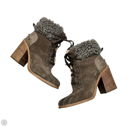 Boots Designer By Ugg In Brown & Grey, Size: 8.5