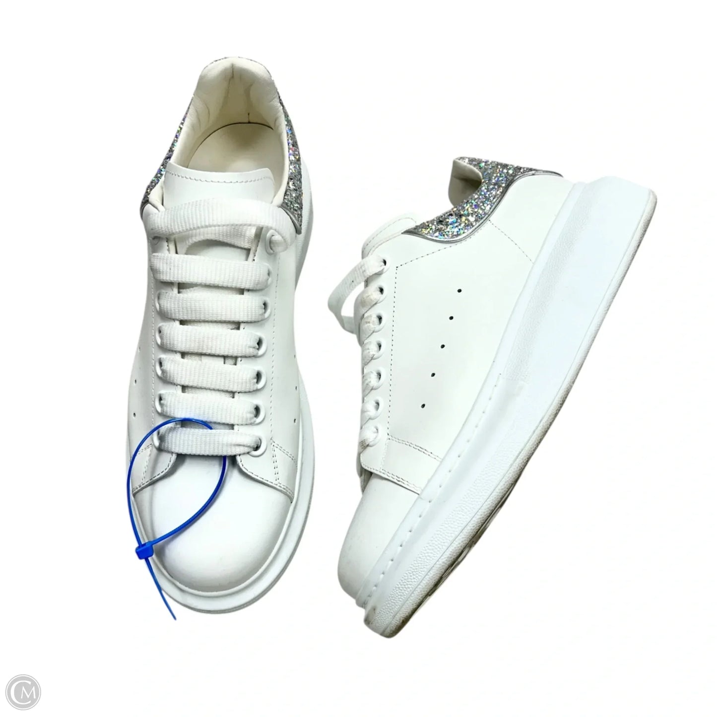 Shoes Luxury Designer By Alexander Mcqueen In Silver & White, Size: 8.5