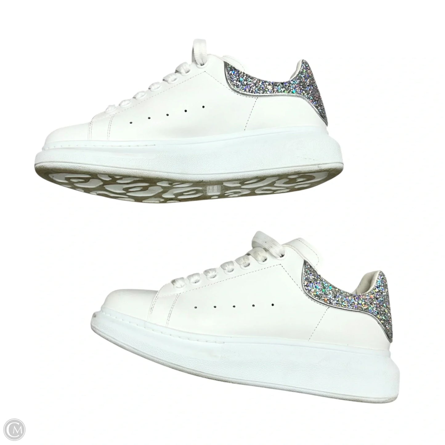 Shoes Luxury Designer By Alexander Mcqueen In Silver & White, Size: 8.5