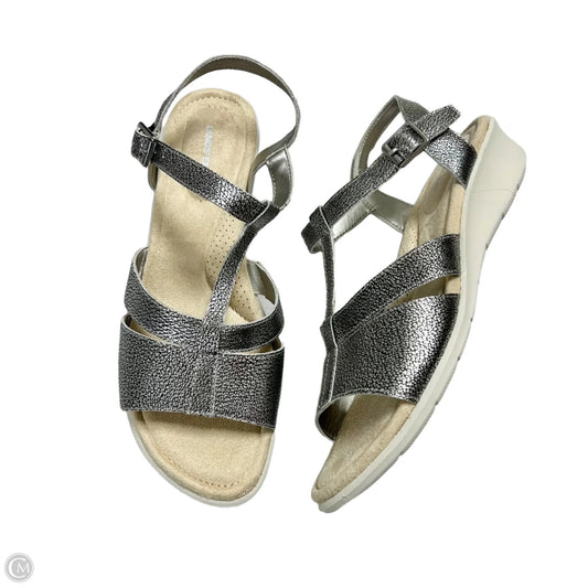 Sandals Heels Wedge By Lands End In Silver & Tan, Size: 8.5