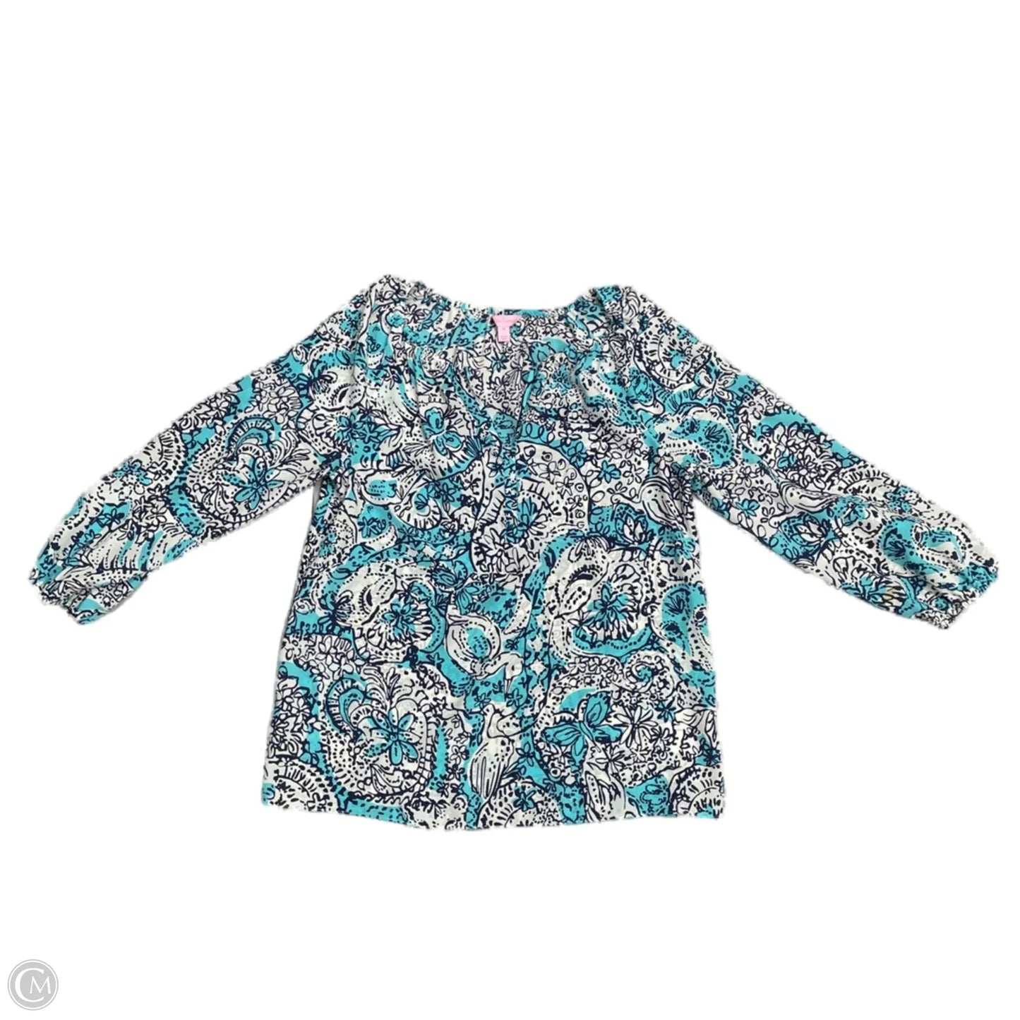 Top Long Sleeve Designer By Lilly Pulitzer In Blue & White, Size: M