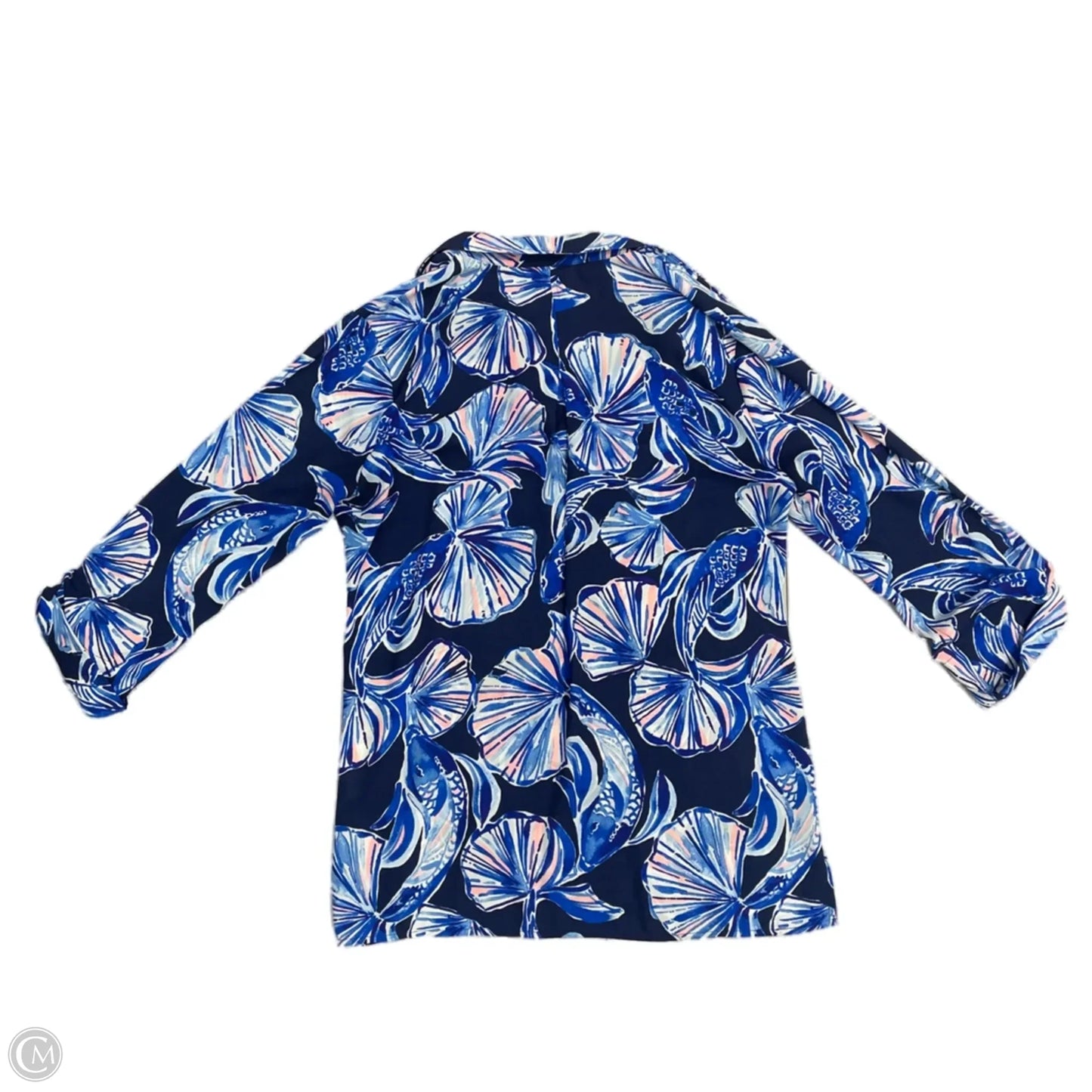 Top Long Sleeve Designer By Lilly Pulitzer In Blue & White, Size: M