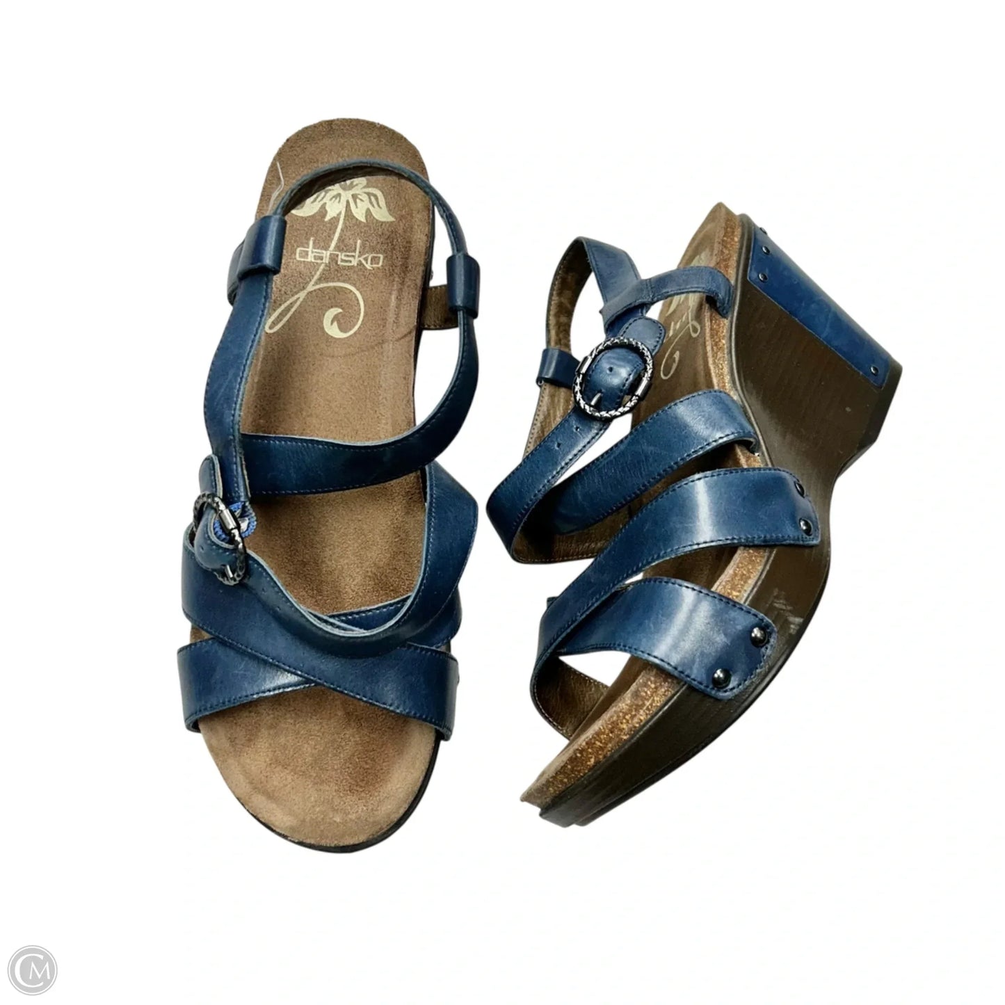 Sandals Heels Wedge By Dansko In Blue & Brown, Size: 8.5
