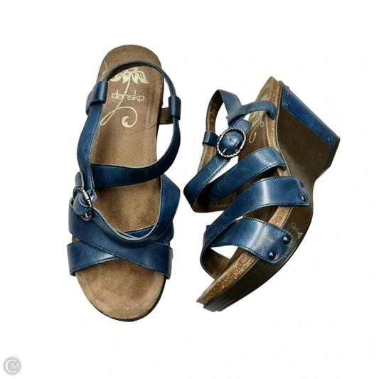 Sandals Heels Wedge By Dansko In Blue & Brown, Size: 8.5