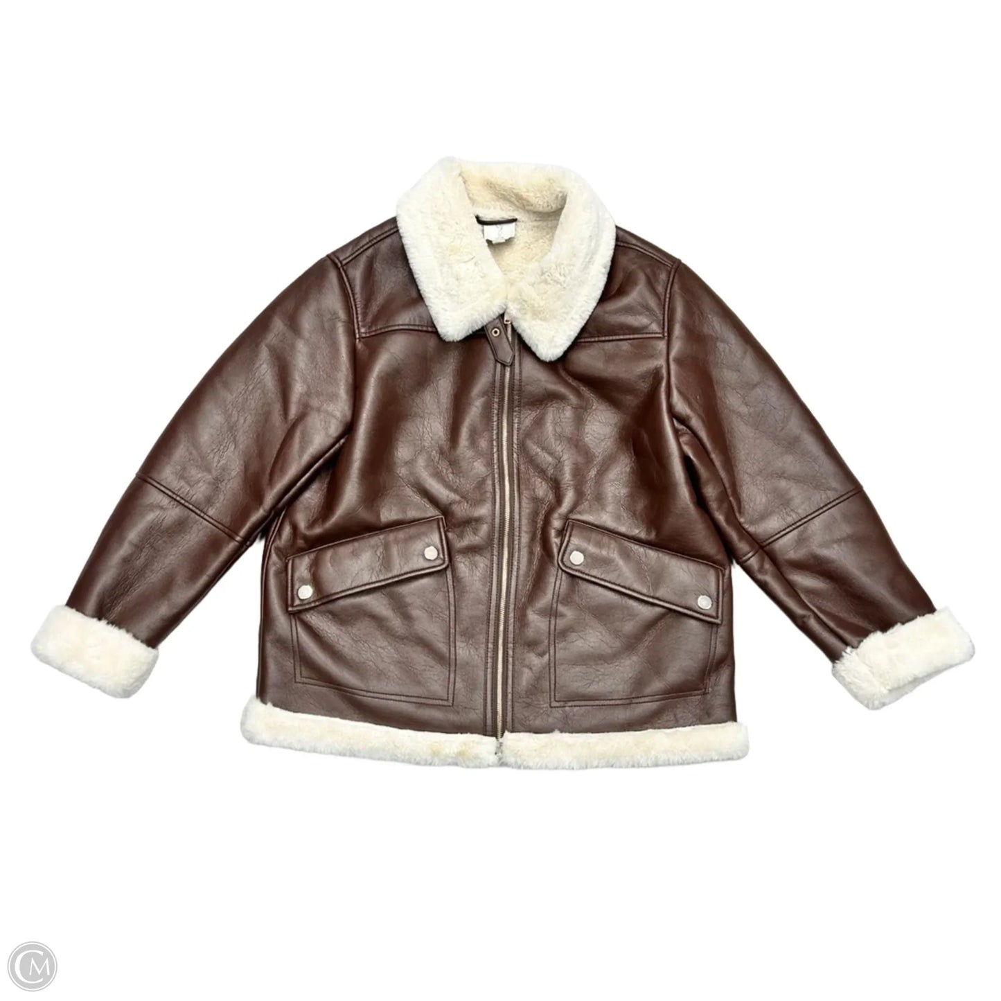 Coat Faux Fur & Sherpa By Joie In Brown & Cream, Size: L