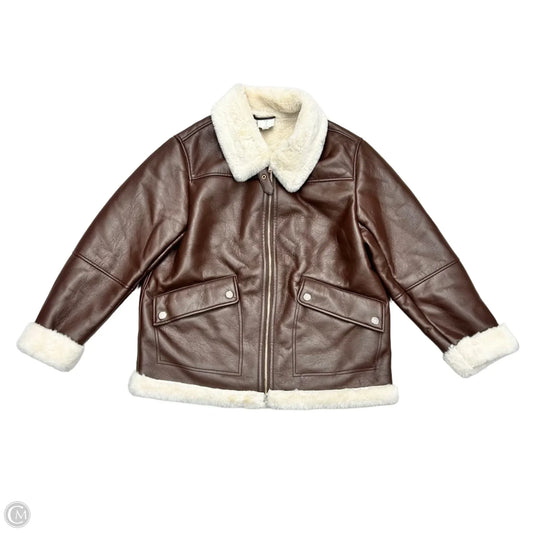 Coat Faux Fur & Sherpa By Joie In Brown & Cream, Size: L