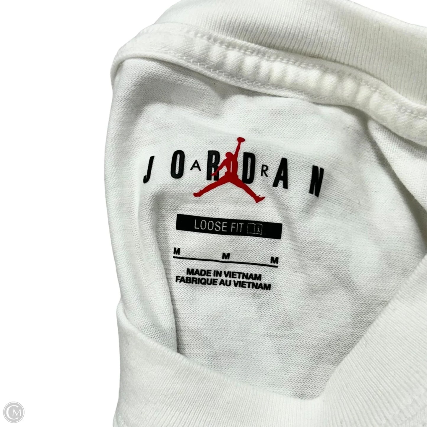 Top Short Sleeve Designer By Jordan In Grey & White, Size: M