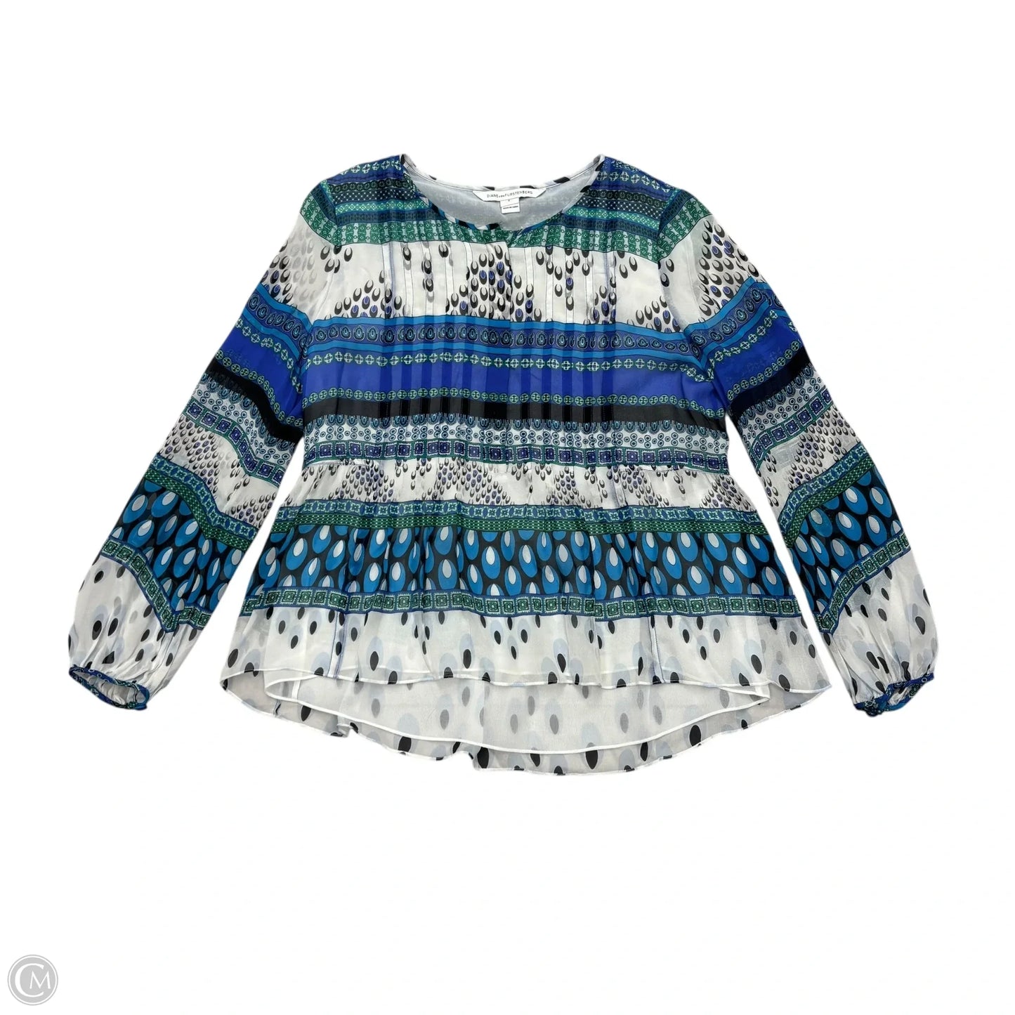 Top Long Sleeve Designer By Diane Von Furstenberg In Blue & White, Size: S