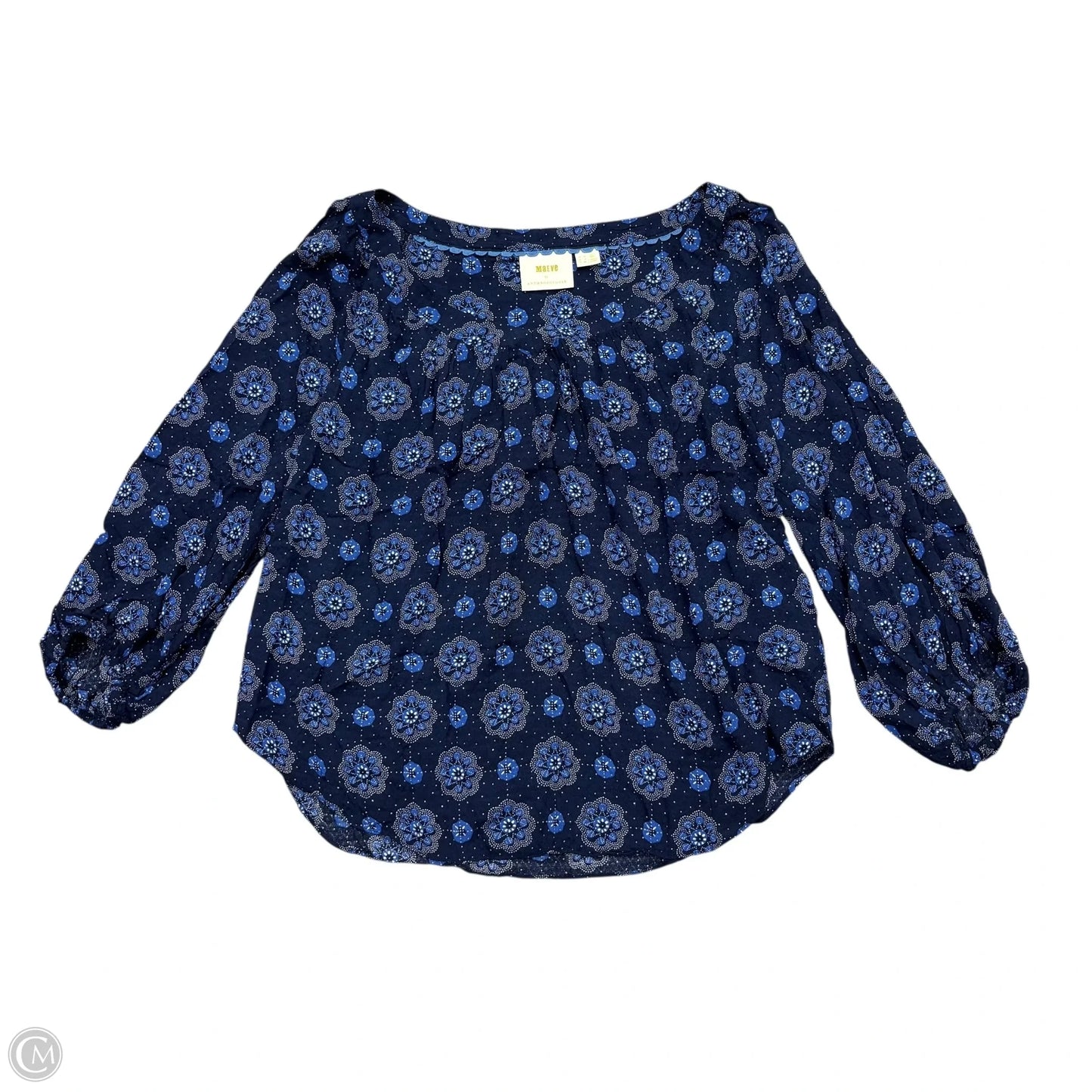 Top Long Sleeve By Maeve In Blue & White, Size: S