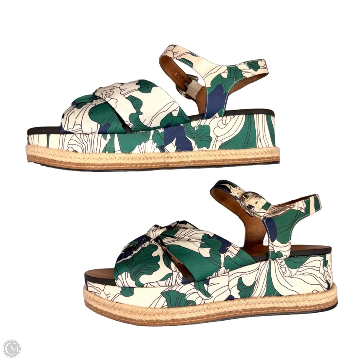 Sandals Heels Wedge By Naturalizer In Green & Tan, Size: 9.5