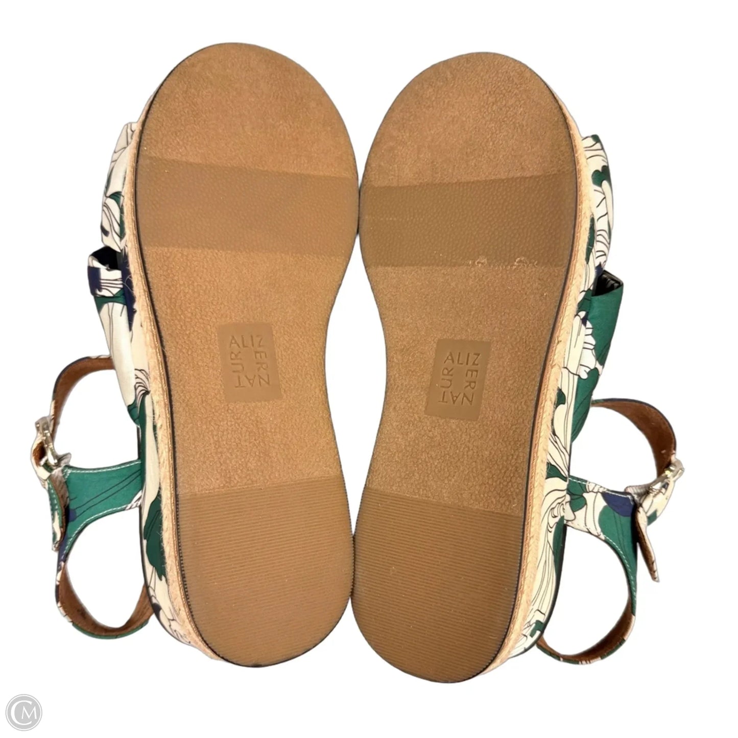 Sandals Heels Wedge By Naturalizer In Green & Tan, Size: 9.5