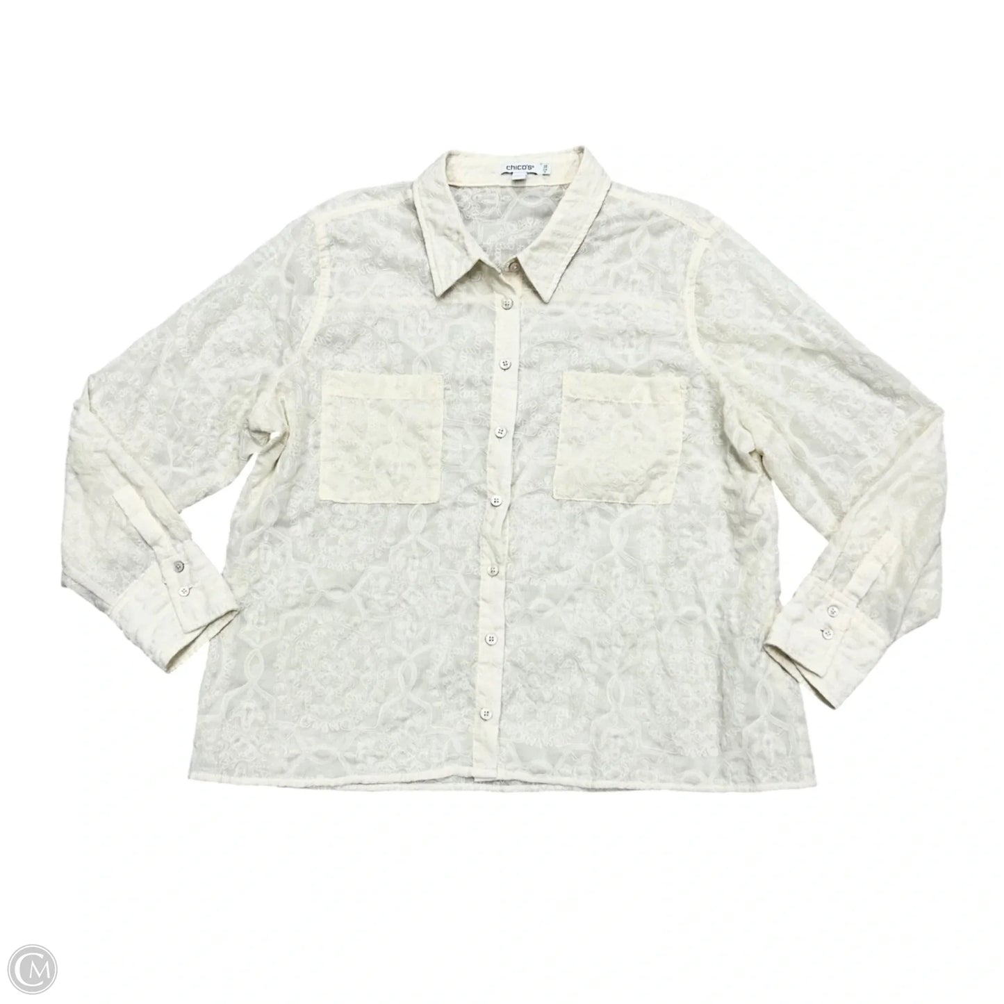 Blouse Long Sleeve By Chicos In Cream, Size: L
