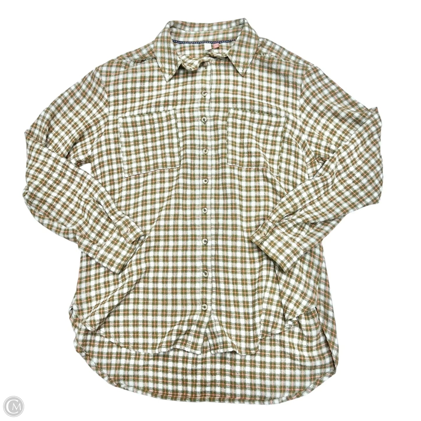 Top Long Sleeve By Pilcro In Green & White, Size: M