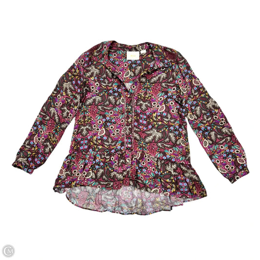 Blouse Long Sleeve By Maeve In Maroon, Size: Xs