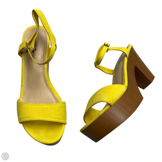 Sandals Heels Block By Just Fab In Brown & Yellow, Size: 11