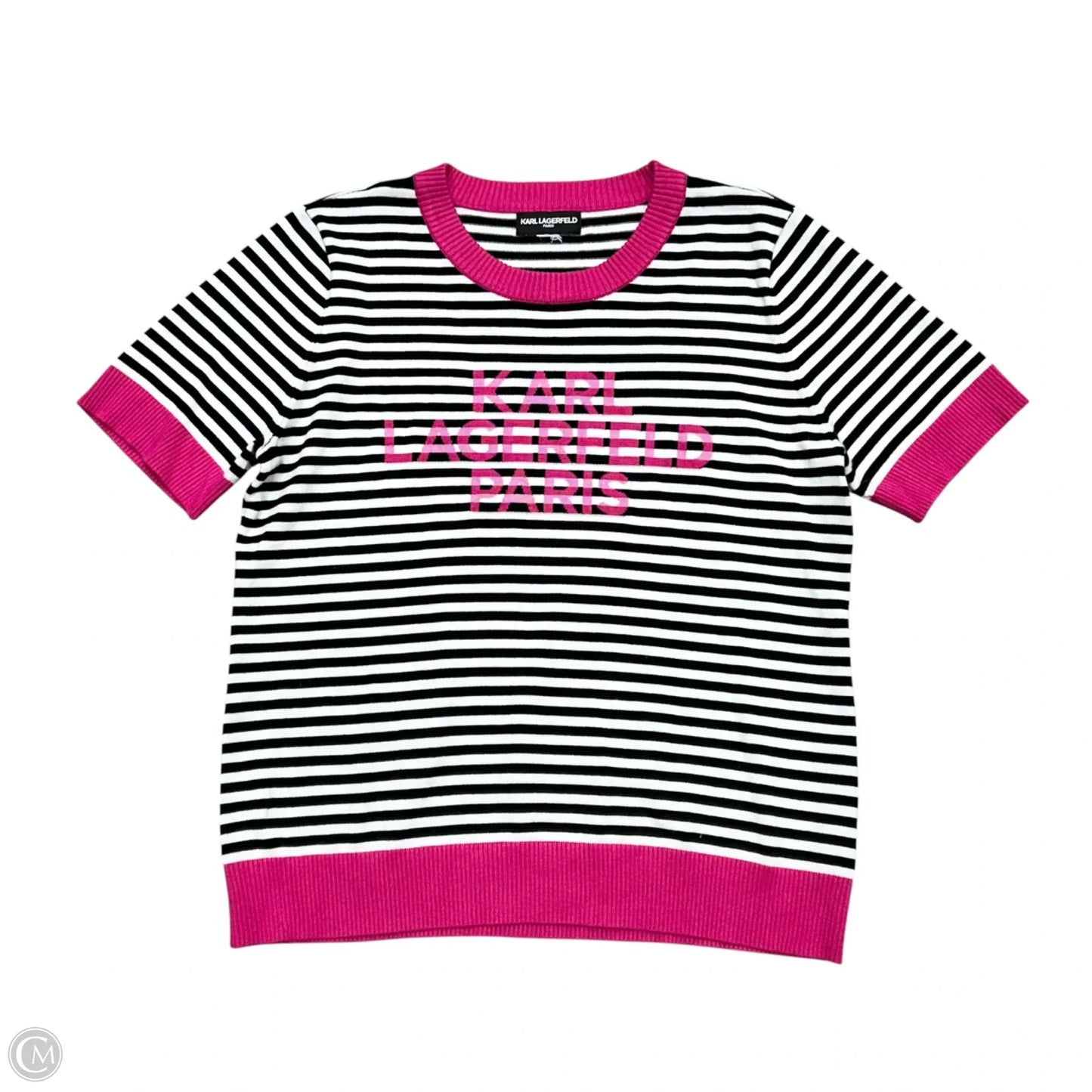 Top Short Sleeve Designer By Karl Lagerfeld In Black & White, Size: M