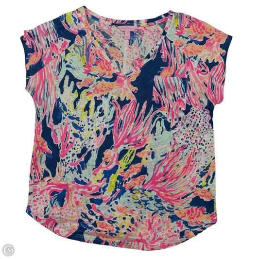 Top Short Sleeve Designer By Lilly Pulitzer In Blue & Orange, Size: Xs