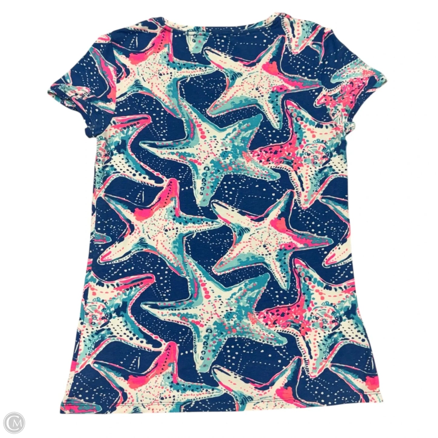 Top Short Sleeve Designer By Lilly Pulitzer In Blue & White, Size: S