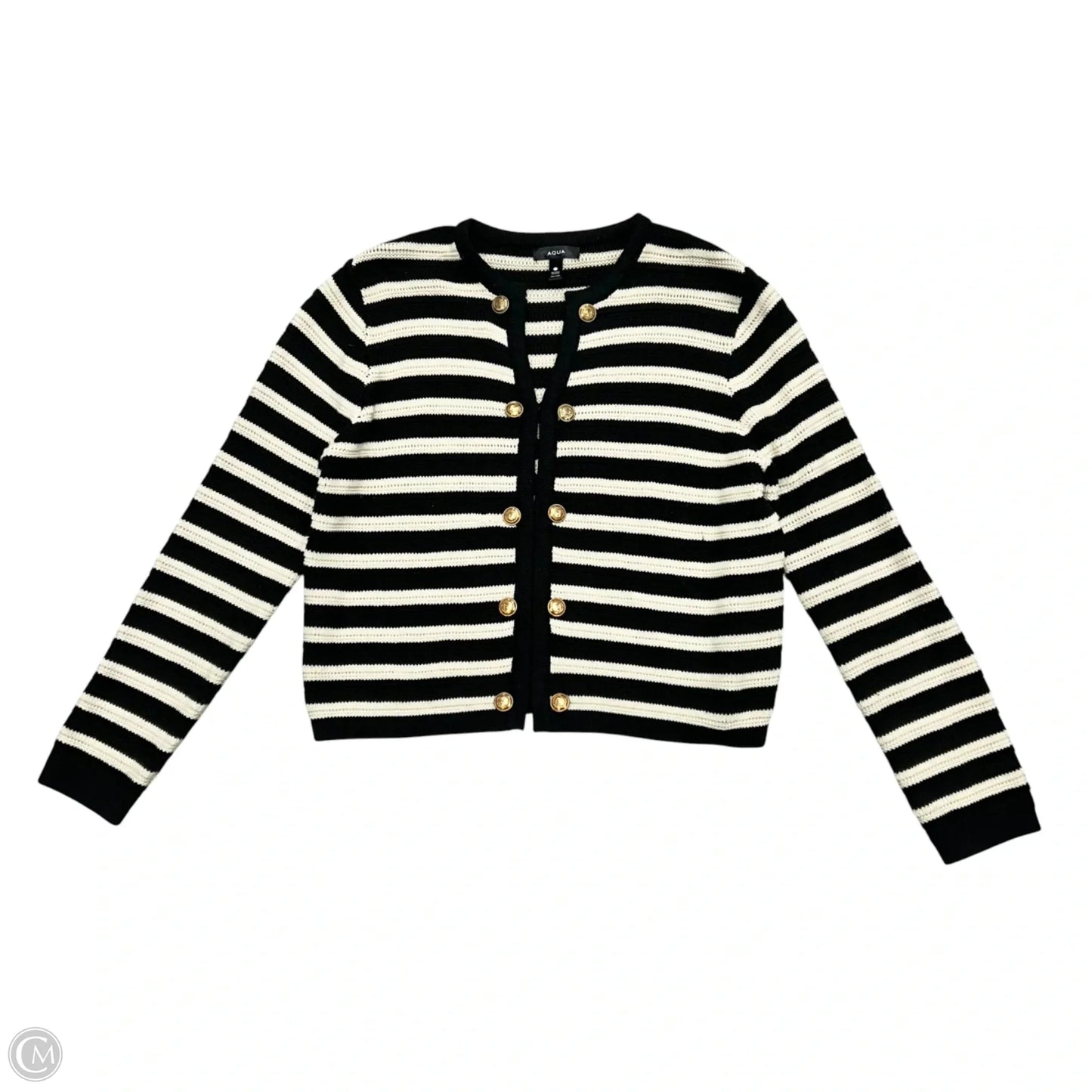 Sweater Cardigan By Aqua In Black & Cream, Size: L