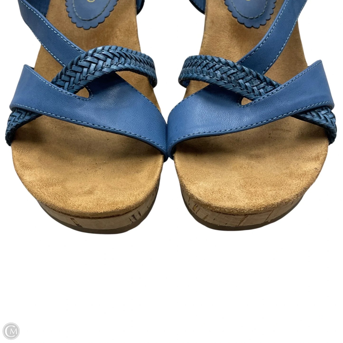 Sandals Heels Wedge By Bare Traps In Blue & Tan, Size: 8