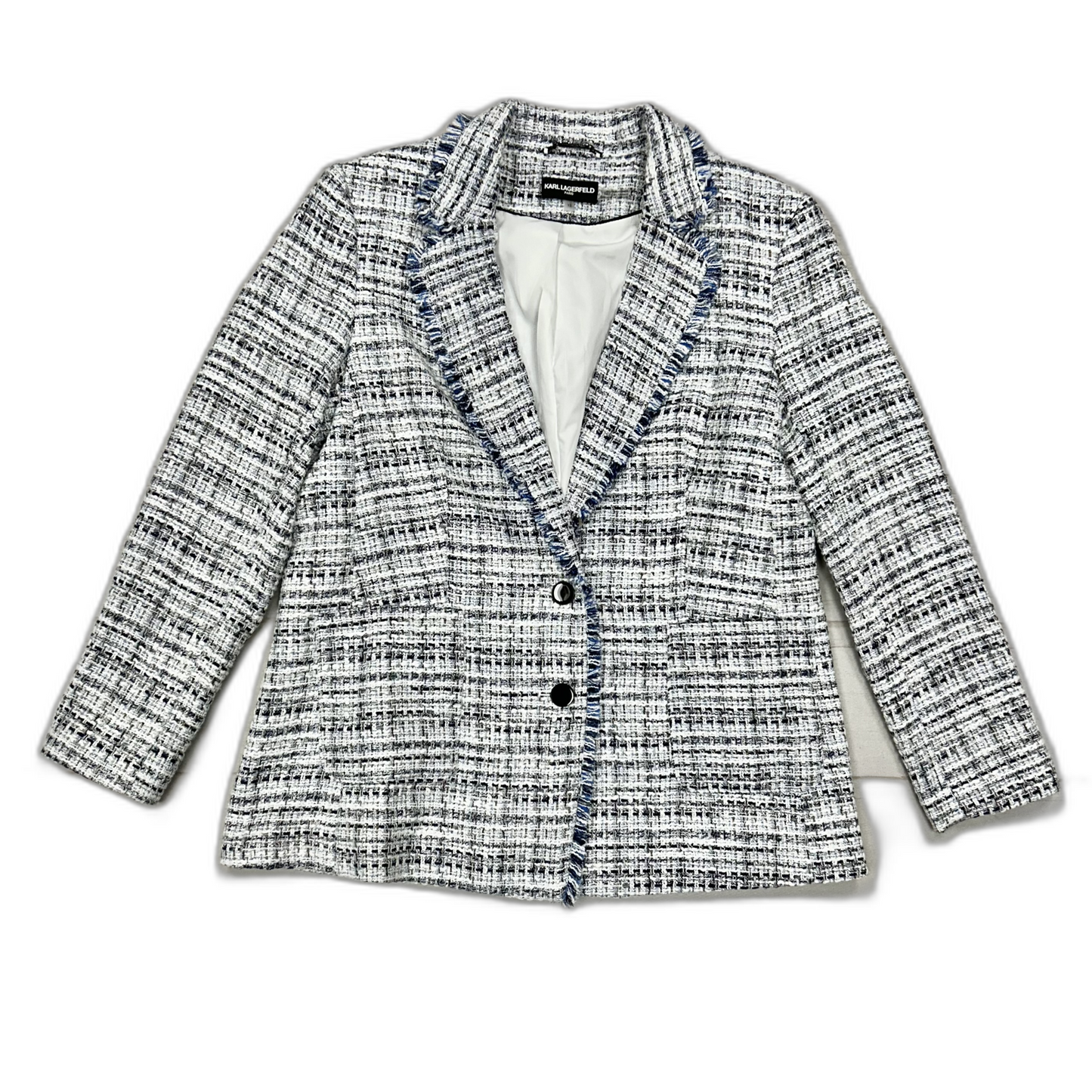 Blazer Designer By Karl Lagerfeld In Blue & White, Size: L