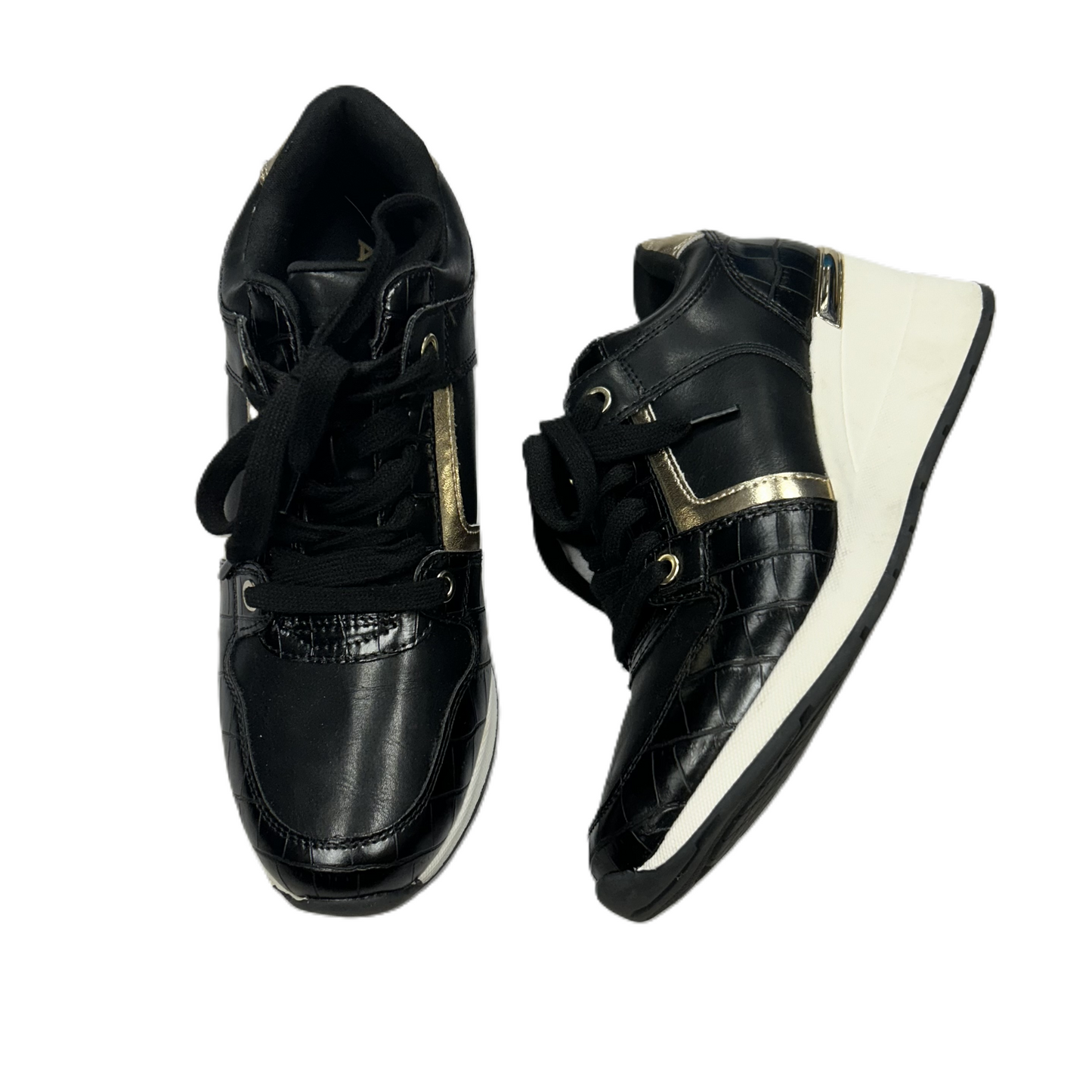 Black & Gold Shoes Sneakers By Aldo, Size: 7.5