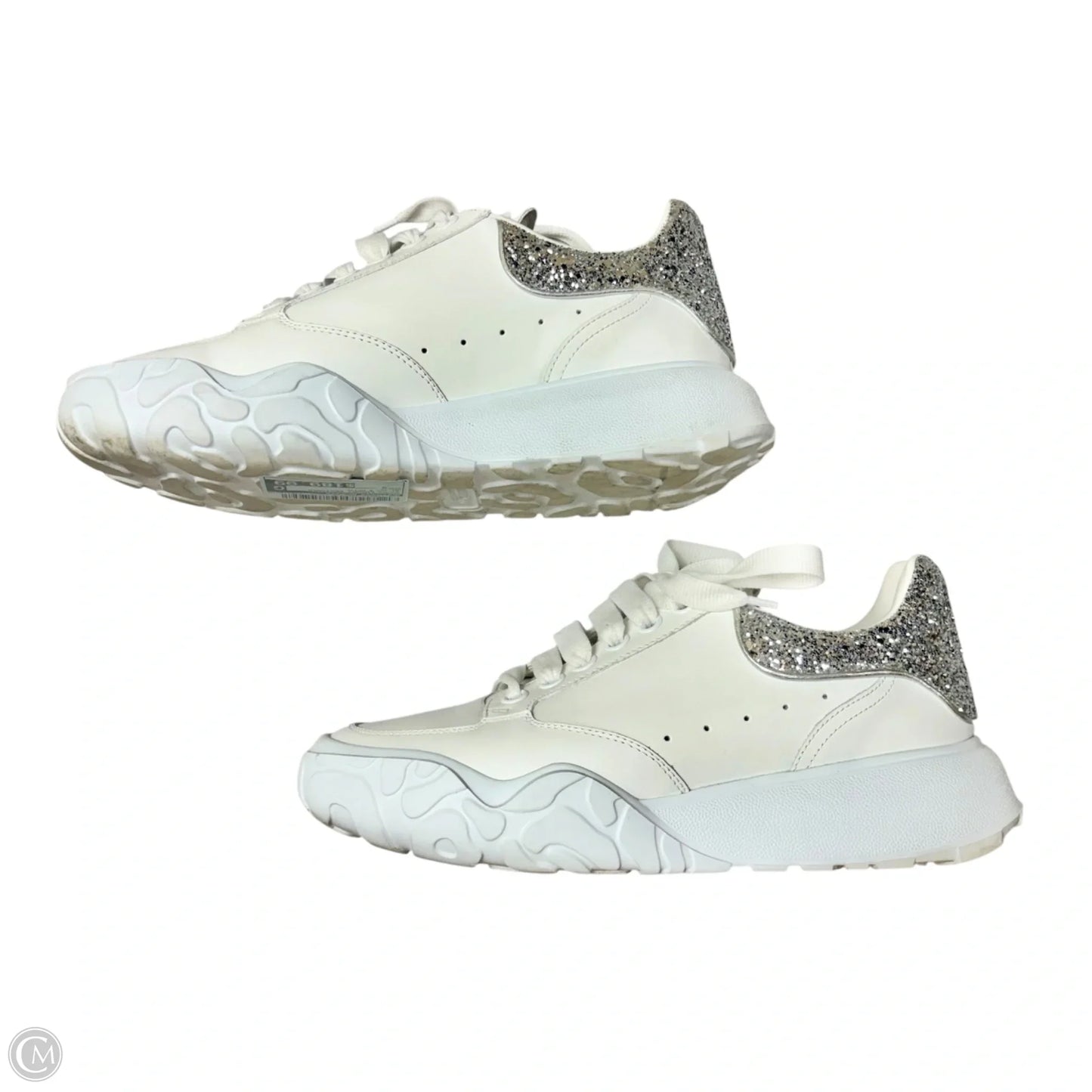 Shoes Luxury Designer By Alexander Mcqueen In Silver & White, Size: 9