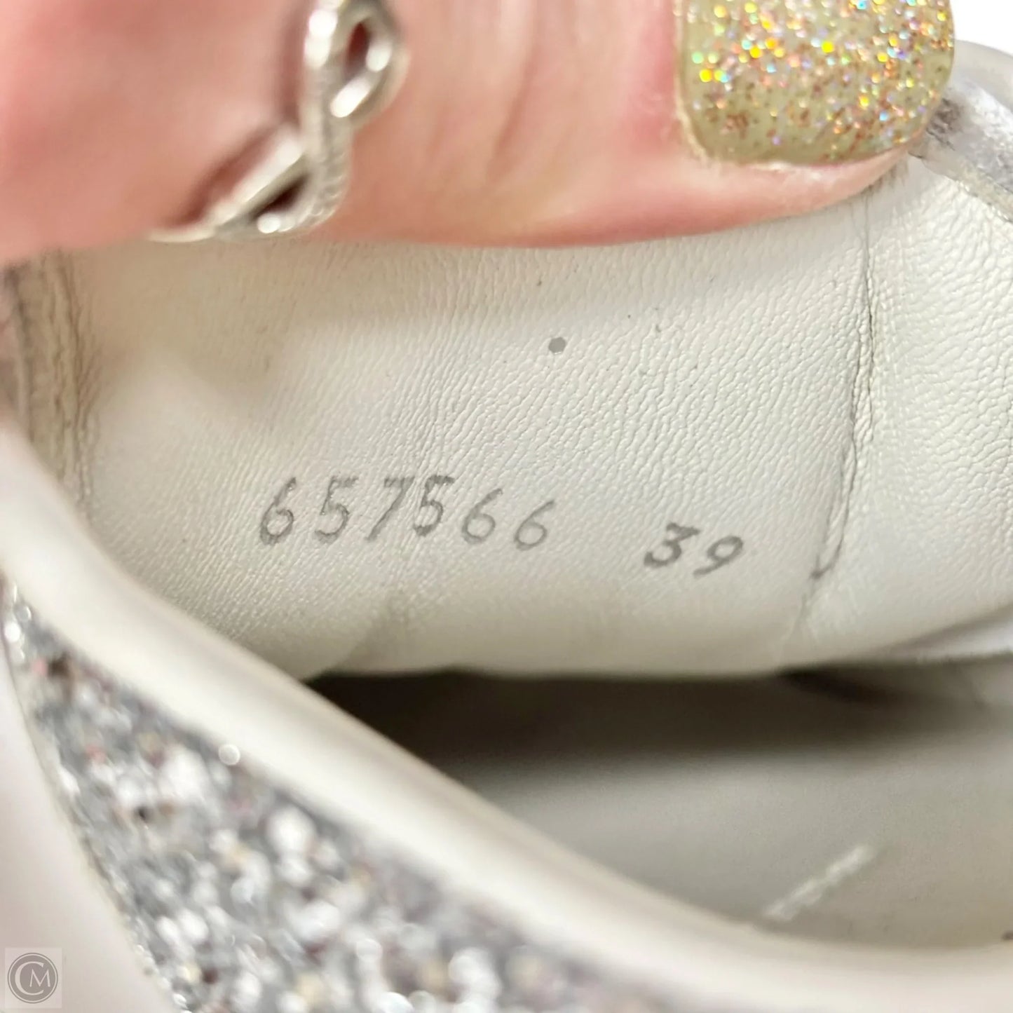 Shoes Luxury Designer By Alexander Mcqueen In Silver & White, Size: 9