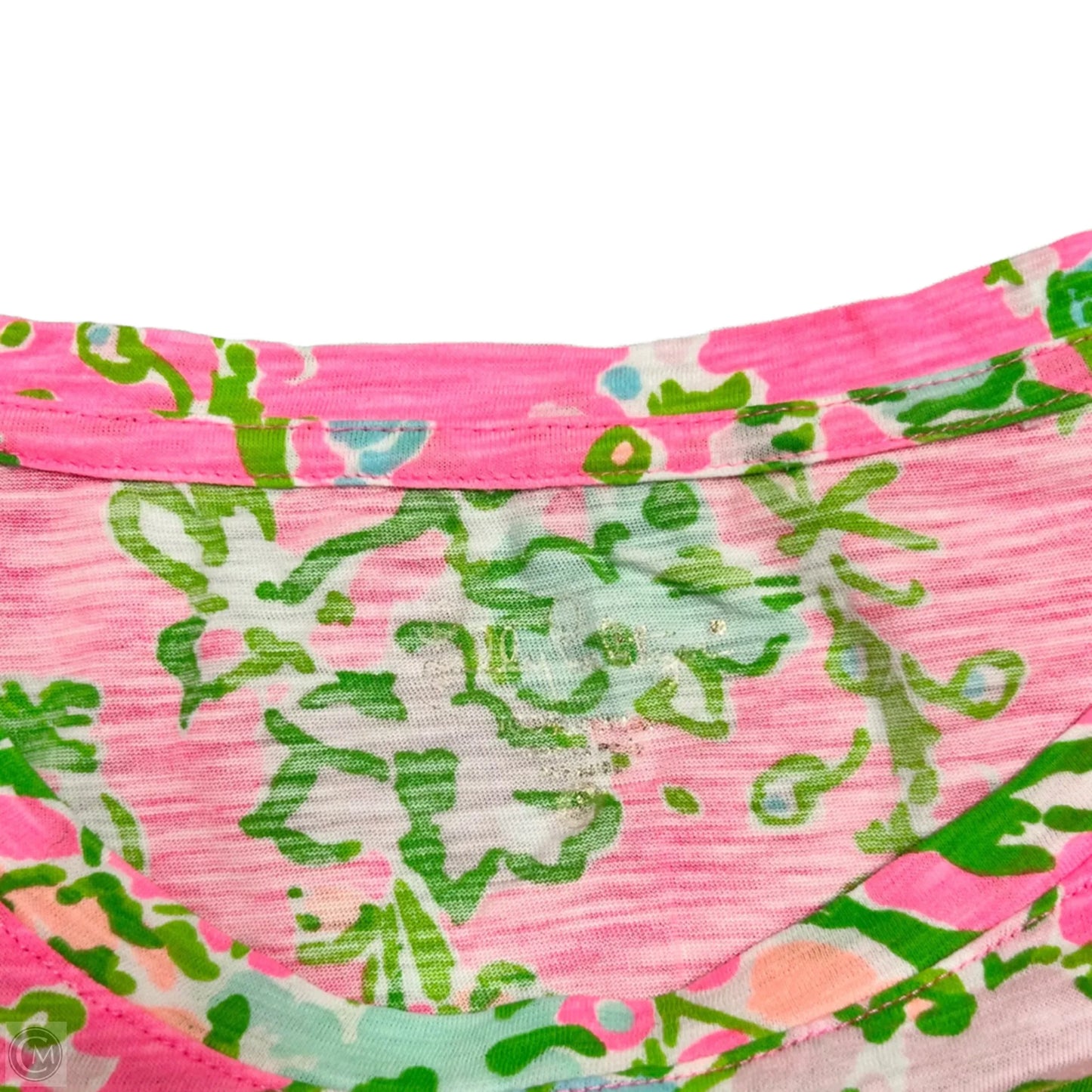 Top Short Sleeve Designer By Lilly Pulitzer In Green & Pink, Size: S