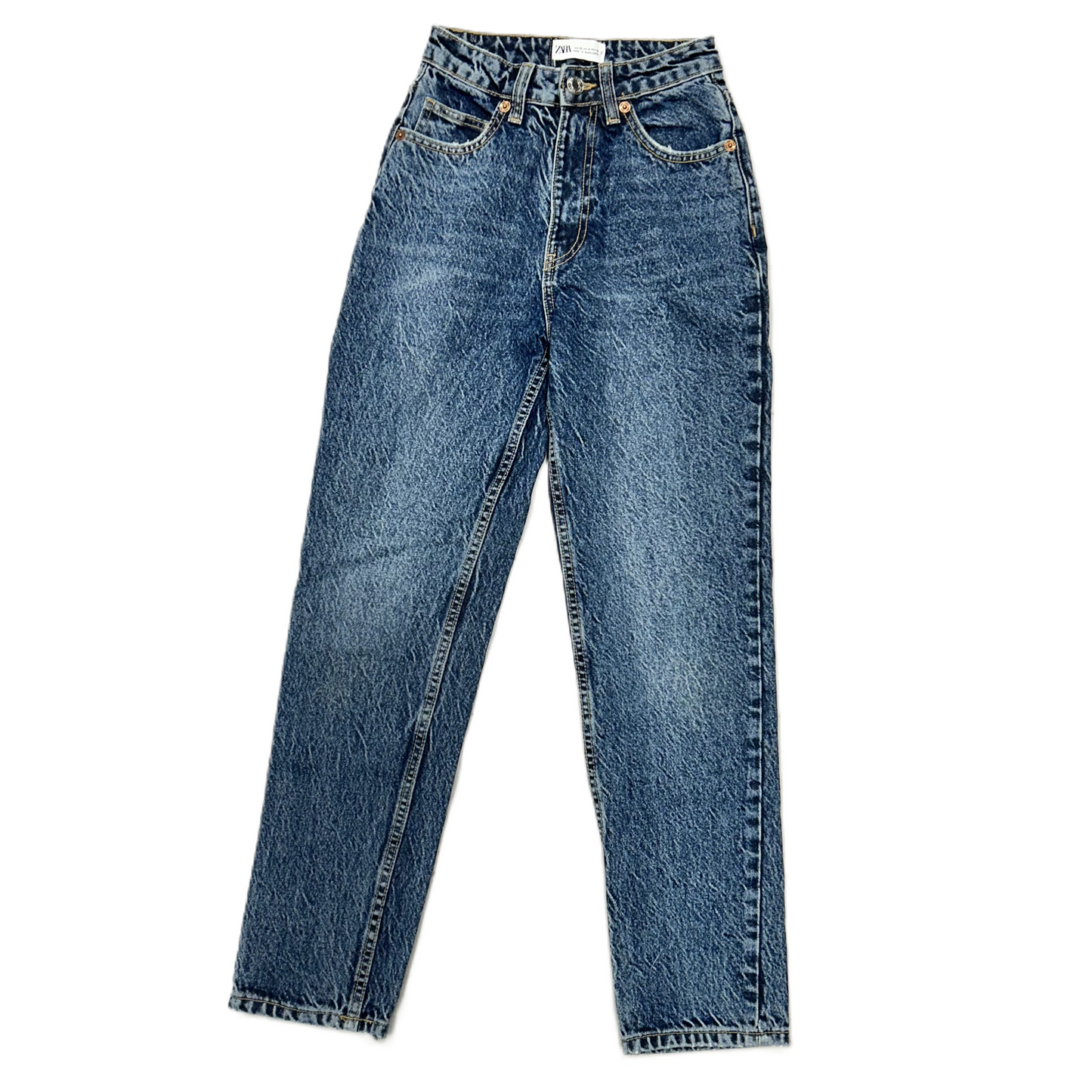 Jeans Straight By Zara In Blue Denim, Size: 0