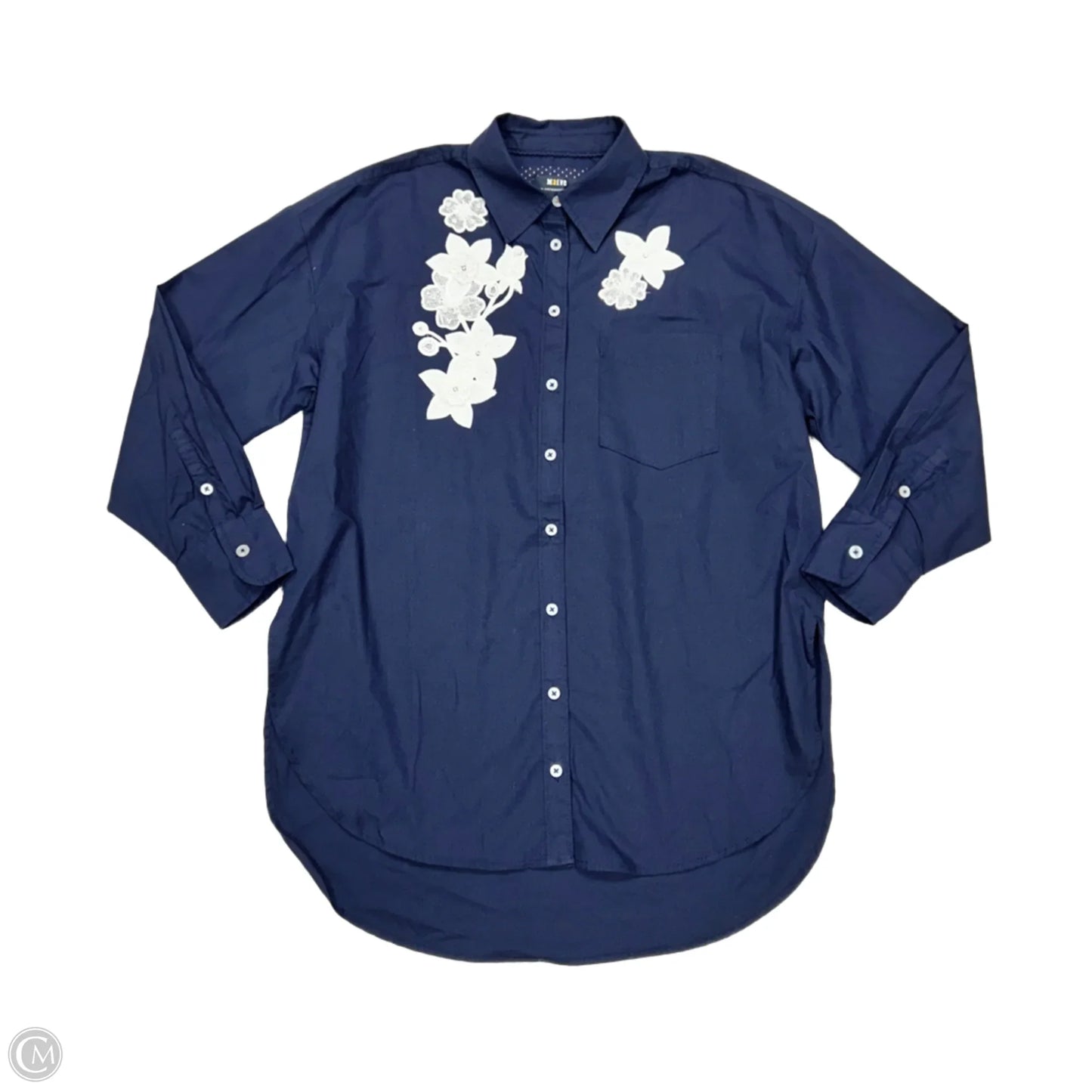 Top Long Sleeve By Maeve In Blue & White, Size: Xs