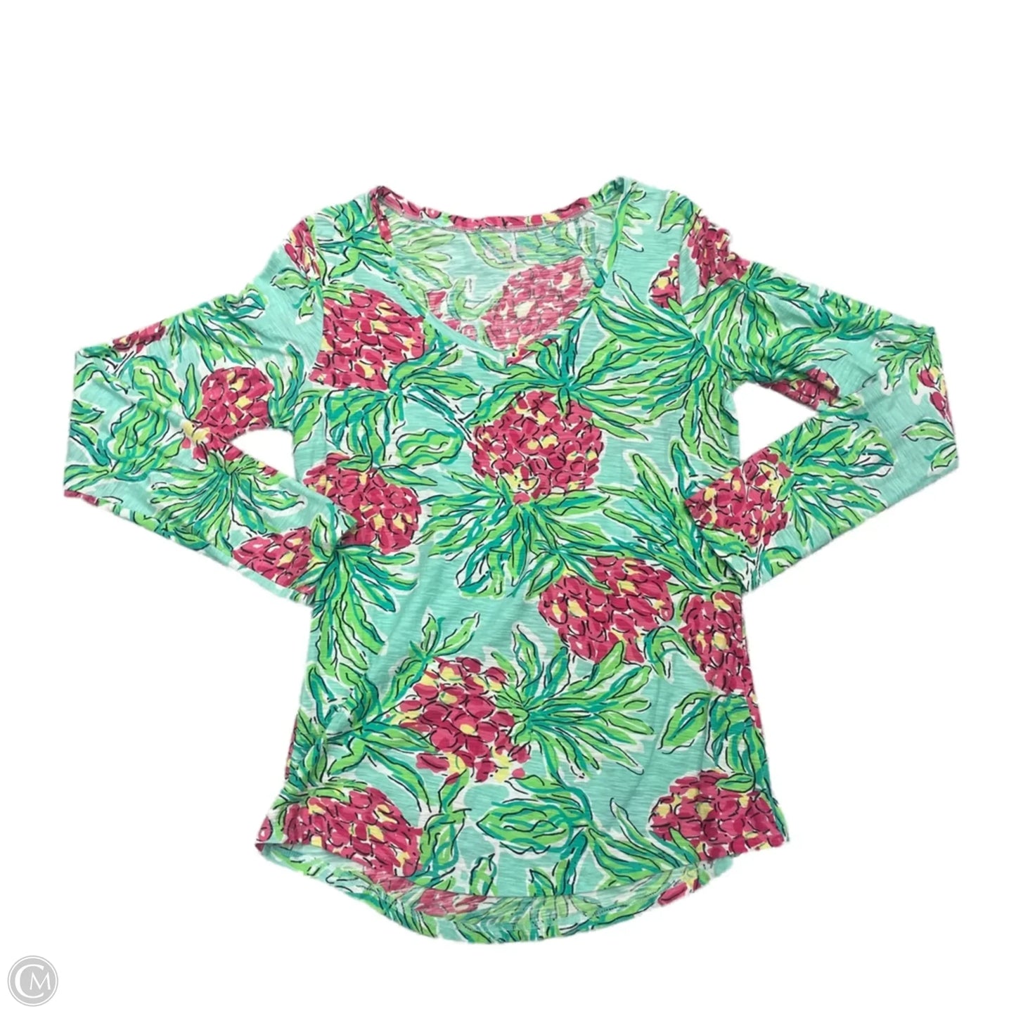Top Long Sleeve Designer By Lilly Pulitzer In Green & Pink, Size: L