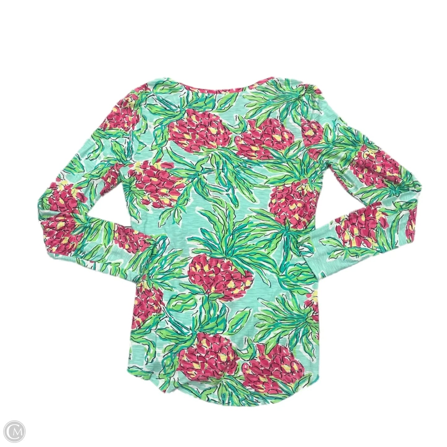 Top Long Sleeve Designer By Lilly Pulitzer In Green & Pink, Size: L