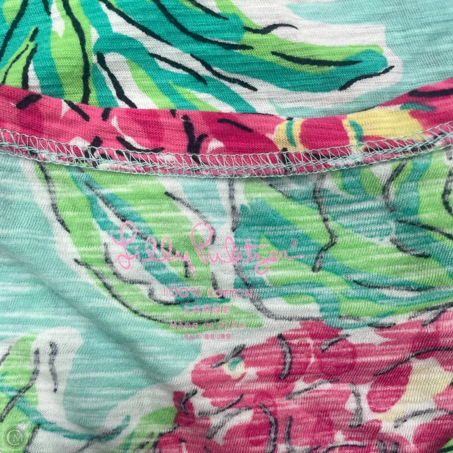 Top Long Sleeve Designer By Lilly Pulitzer In Green & Pink, Size: L