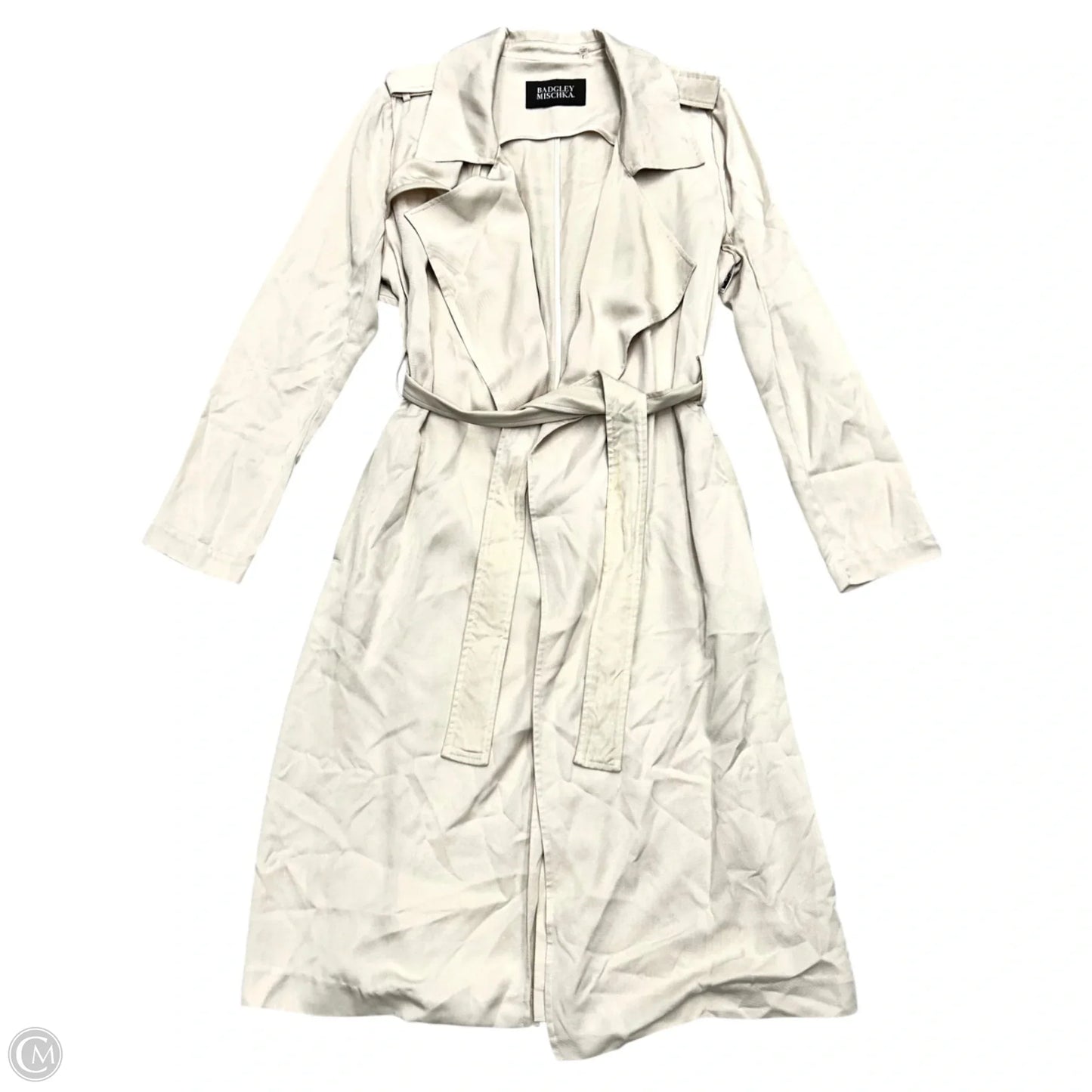 Coat Trench Coat By Badgley Mischka In Beige, Size: L
