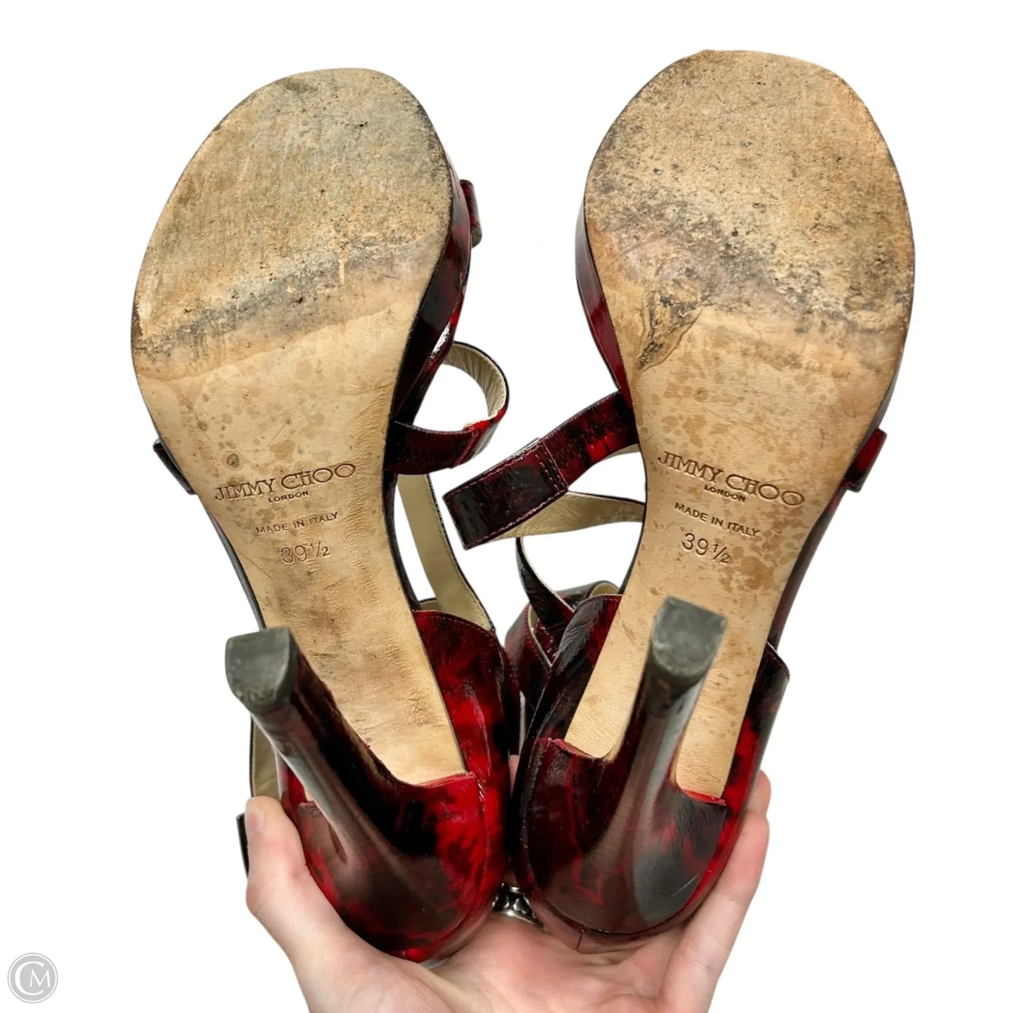 Shoes Luxury Designer By Jimmy Choo In Black & Red, Size: 9