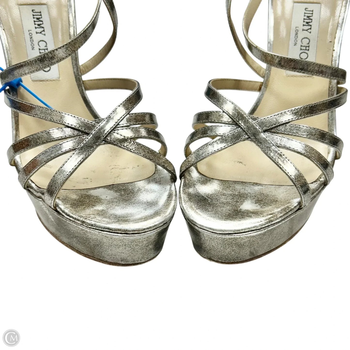 Shoes Luxury Designer By Jimmy Choo In Silver, Size: 9