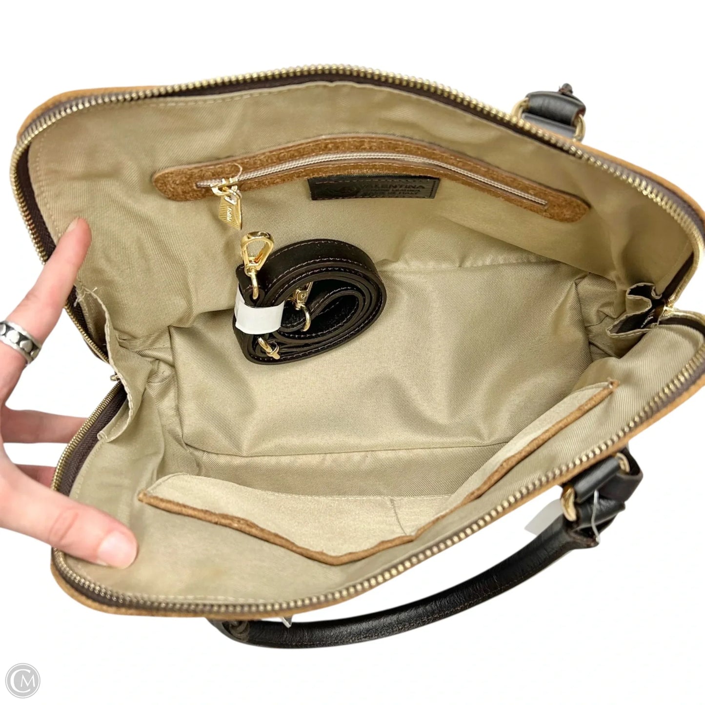 Handbag Leather By Valentina, Size: Medium