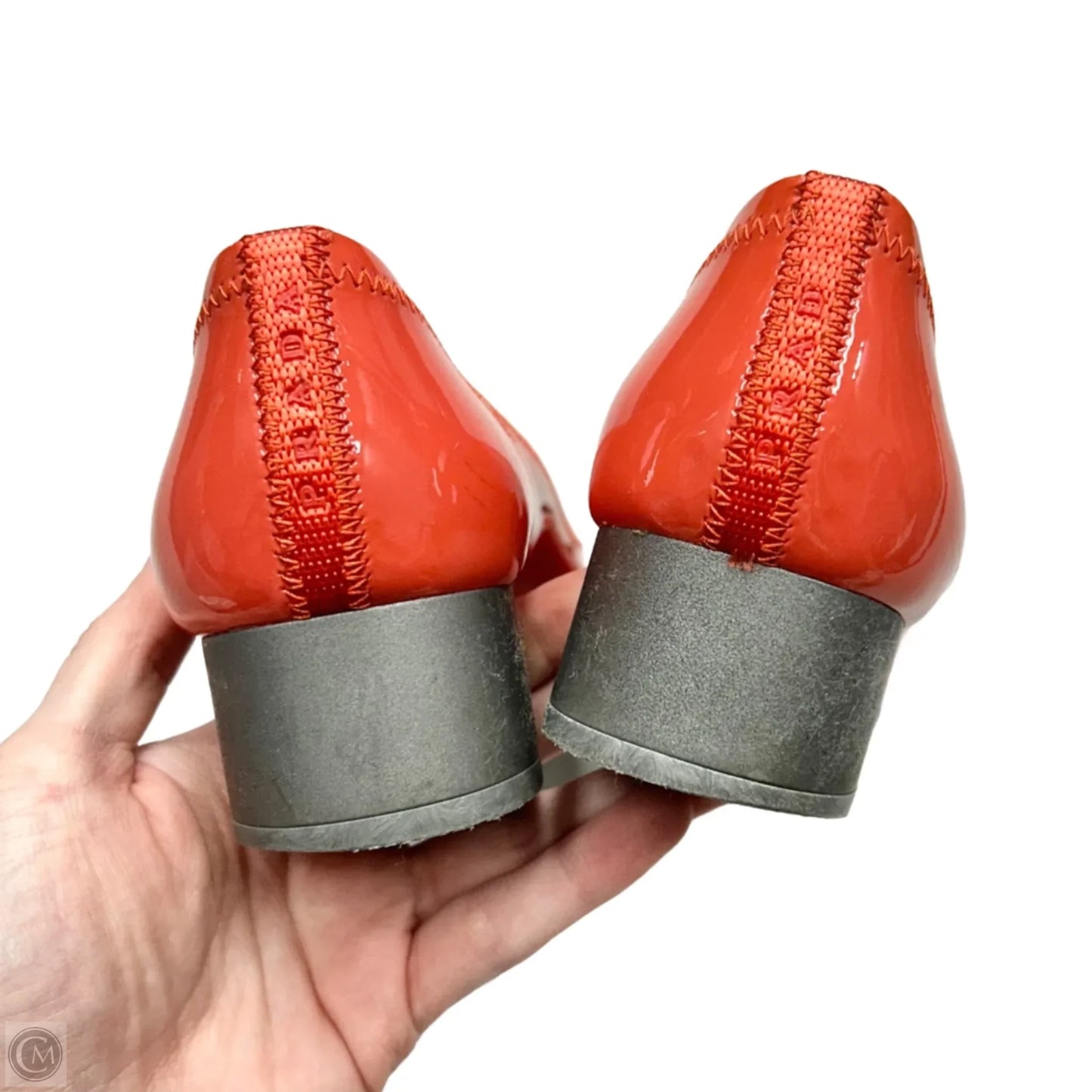 Shoes Luxury Designer By Prada In Orange, Size: 6.5